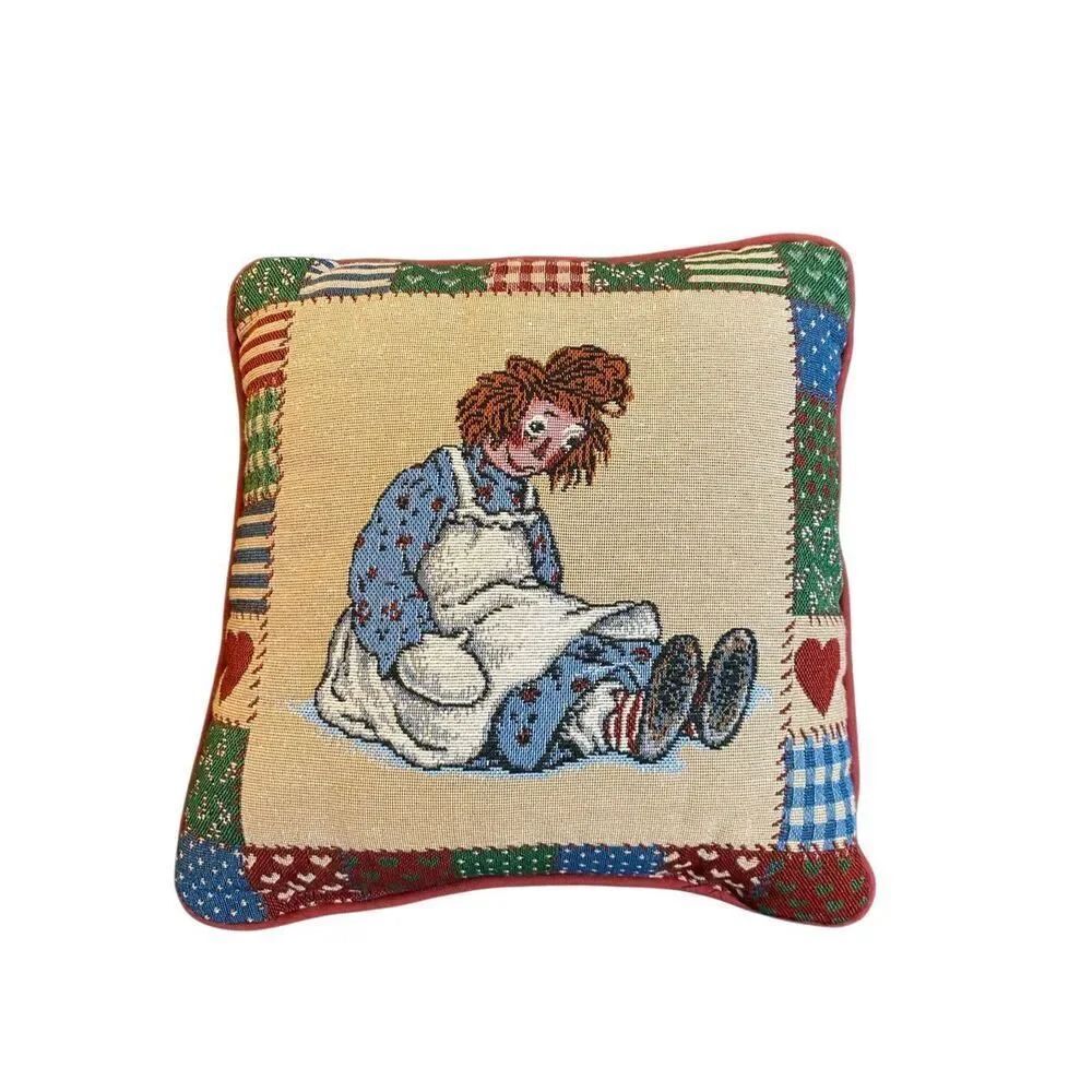 Raggedy Ann vintage home needlepoint decorative pillow 80s 12 x 12